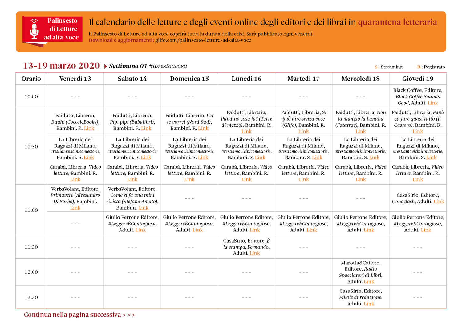 Calendario Settimana02 Palinsesto Letture ad alta voce