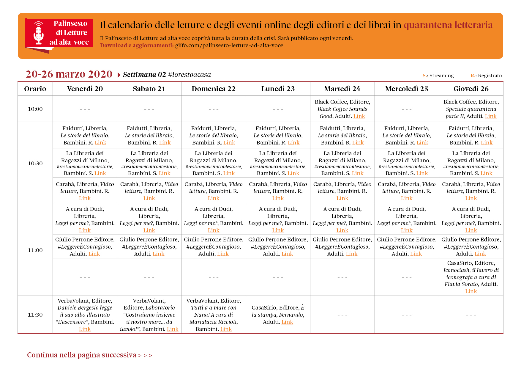 Calendario Settimana02 Palinsesto Letture ad alta voce