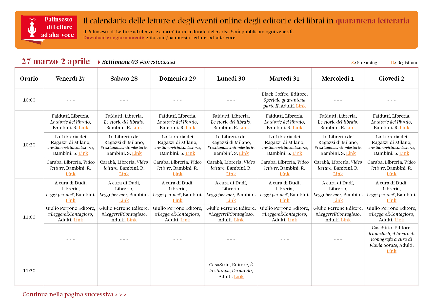 Calendario Settimana03 Palinsesto Letture ad alta voce